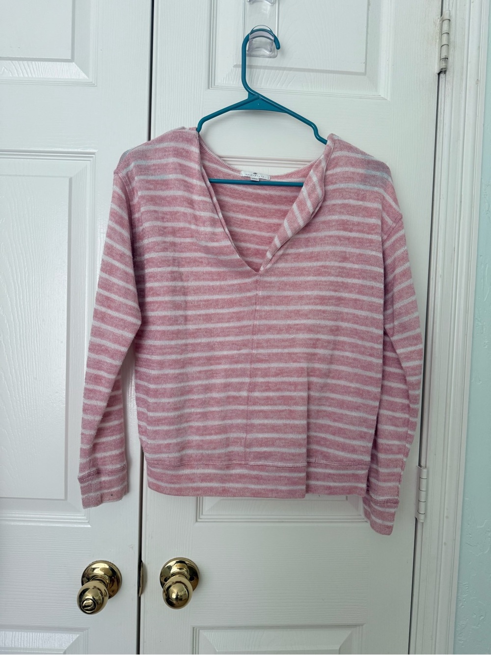 Socialite Pink and White Striped V-Neck Sweater